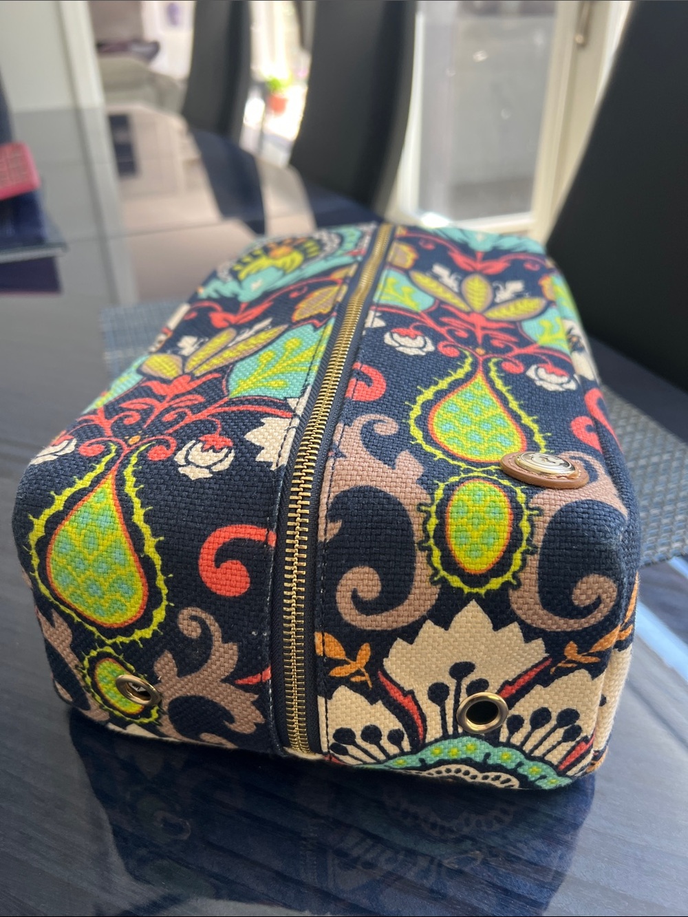 Spartina 449 Navy Floral Paisley Cosmetic Case with Lime and Coral Accents